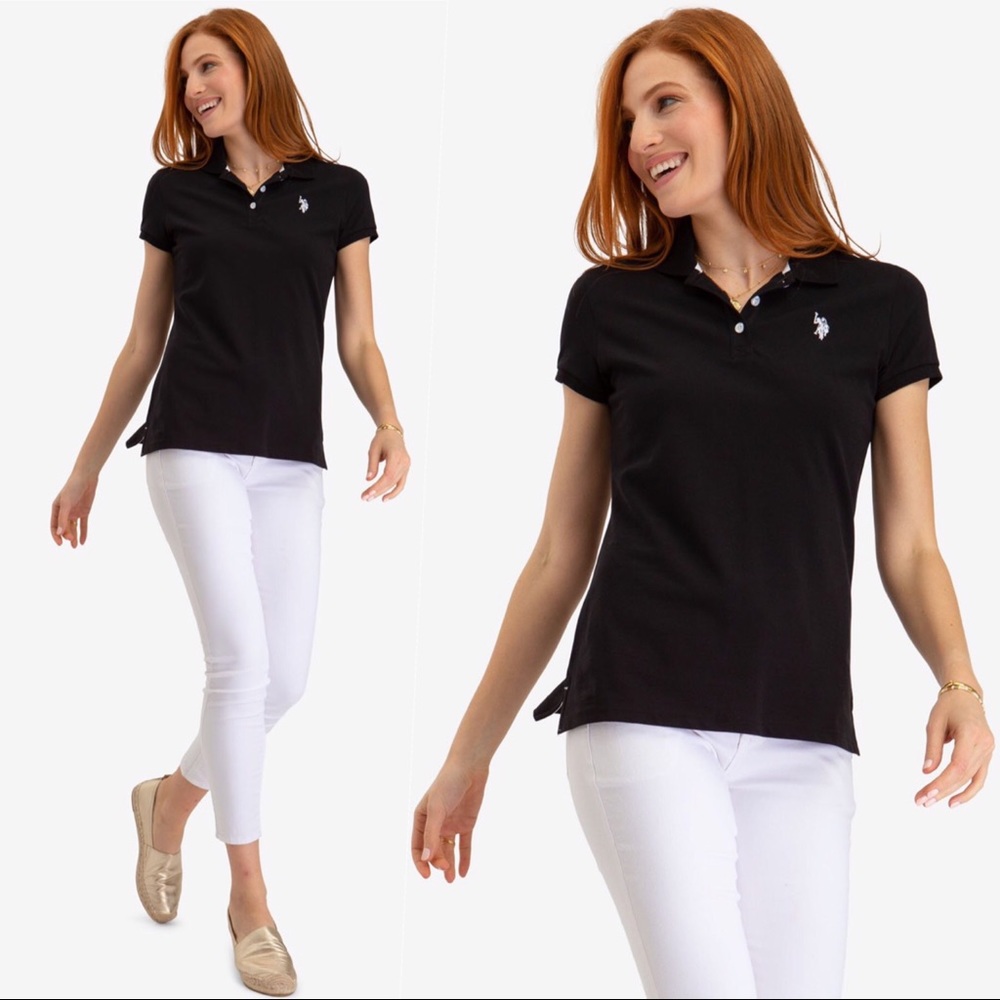 NWOT U.S. Polo Assn. 100% cotton black polo M XS S
